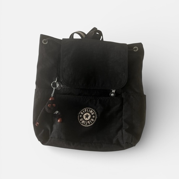 Kipling Handbags - Kipling Black Medium Backpack with Logo Charm